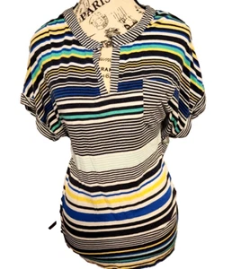 LIZ SPORT (LIZ CLAIBORNE) multicolor stripe blouse - size L - short sleeve - Picture 1 of 4