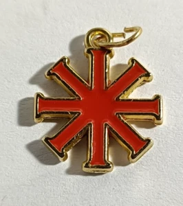 Antique old metal pendent cross Baptismal Cross golden metal red enamel - Picture 1 of 2