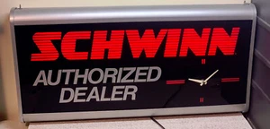VINTAGE 1980'S SCHWINN BICYCLE AUTHORIZED LIGHT UP DEALER SIGN & CLOCK EXCELLENT - Picture 1 of 22