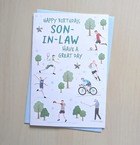 SON IN LAW Birthday Card 9"x6" Men Male Him Adult Multi Sport - Picture 1 of 3