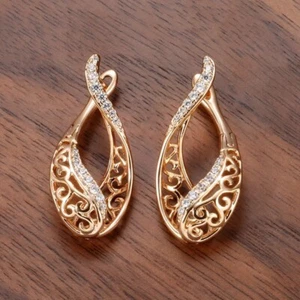 18K REAL ROSE GOLD FILLED HOOP EARRINGS MADE WITH SWAROVSKI CRYSTALS GP02 - Picture 1 of 6