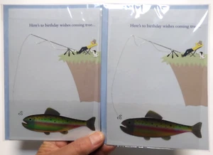2 Carte Papiro Alta Qualità BUON COMPLEANNO Auguri Arrivano Vera Pesca Pesce - Foto 1 di 5