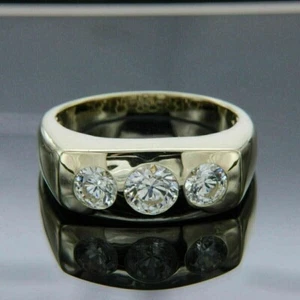 Mens 1.50 CT Round Cut Simulated Diamond 14K White Gold Finish Wedding Band Ring - Picture 1 of 7