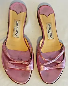 🍒 Jimmy Choo Pink Metallic Leather Strappy Flat Sandals 8 38.5 AS-IS 🍒 - Picture 1 of 8