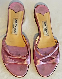 🍒 Jimmy Choo Pink Metallic Leather Strappy Flat Sandals 8 38.5 AS-IS 🍒 - Picture 1 of 8