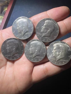 1965-1969 50C Kennedy Half Dollar -- Obverse Struck Thru (Total: 5 coins) - Picture 1 of 3