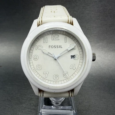 Reloj Fossil Hombre 43mm Esfera Blanca Tono Blanco Fecha Redondo JR1295 Batería Nueva Foto 1 de 4