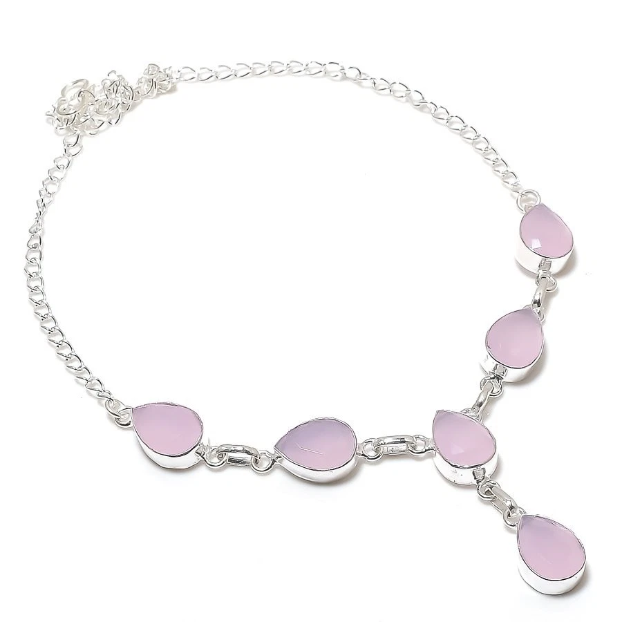Rose Quartz Gemstone Handmade 925 Sterling Silver Jewelry Necklace Sz 18" - Image 1 of 1