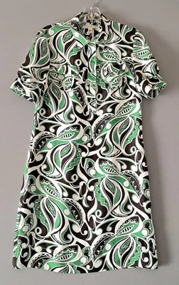 Banana Republic Silk Shirt Dress Size 4 Abstract Multi Short Sleeve Retro 70s - Image 1 of 4