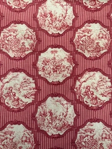 Rare Vintage Richloom Platinum Collection French Country Red Toile Stripe Fabric BTY - Bild 1 von 13