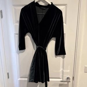 Zara Woman Dark Green Velvet Belted Fit And Flare Dress Size Medium - Picture 1 of 5