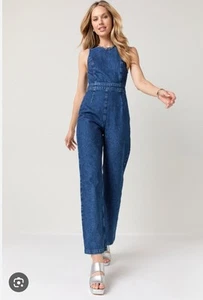 Francesca's Avonlea Denim Jumpsuit Womens Size XS Wide Leg Back Zip Cowgirl - Picture 1 of 8