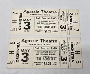 Harvard University Gilbert & Sullivan Players -May 3, 1958 Sorcerer Ticket Stubs - Picture 1 of 2