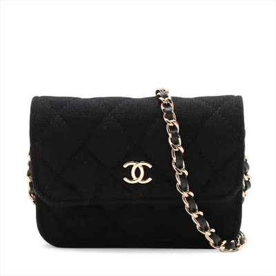 Chanel Mini Mini Matelasse Algodón X Piel de Cordero Cadena Bolso de Hombro Negro Dorado Metal Foto 1 de 4