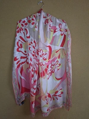 Emilio Pucci, bufanda, estampado de flores, seda, multicolor, rosa, blanco, amarillo, usado Foto 1 de 4