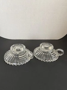 Paar Vintage Kerzenständer aus Glas mit Depression - Bild 1 von 3