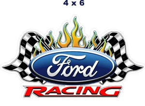 FORD RACING  Flames Window Sticker 4" H x 6" W  LAMINATED  - Picture 1 of 2