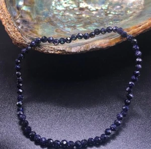 A++ Blue Sandstone Faceted Round Tiny Beads Stretchable Beautiful Bracelet 6-8" - Picture 1 of 9