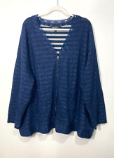 Ulla Popken knit Cardigan Button Front Pocket Long Sleeves Blue Striped US 28/30