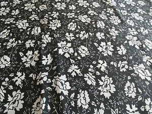 Vtg Acetate Fabric apparel lining black white floral BTHY half yard - Picture 1 of 3