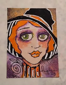 aceo orig painting PINKYDINKS "Miss Delilah Dubious" Art Girl face whims USA Onl - Picture 1 of 1