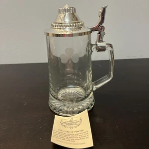 Mullingar Pewter Lidded Glass Stein Etched Shamrock NEW - Picture 1 of 5