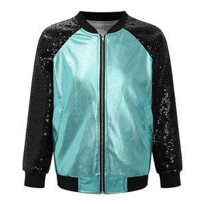 Kids Girls Boys Metallic Bomber Moto Jackets Coat Hip Hop Jazz Modern Dance Tops - Picture 1 of 43