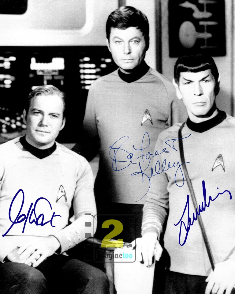 William Shatner - Leonard Nimoy- DeForest Kelley Signed 8"x10" B&W PHOTO.REPRINT - Image 1 of 1