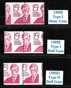 MISPERFORIERT Scott #1305E Prominent Amer. 15c Holmes, ALLE DREI TYPEN, neuwertig NH - Bild 1 von 1