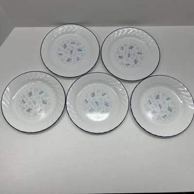 Lote de 5 platos de ensalada Corelle By Corning Blue Fleur Swirl Rim 7,25" hechos en EE. UU. Foto 1 de 4