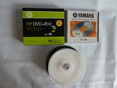 Collection of 3 CD DVD+RW & 26 Blank CD Recordable Disc's hp DVD+RW 5 PK YAMAHA  - Image 1 of 4