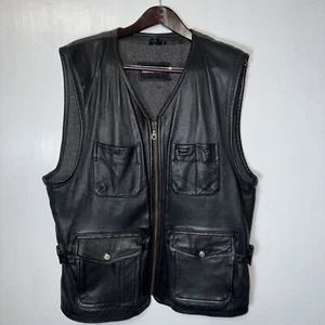 Vintage Neiman Marcus Men's Black Lined Leather Vest Size XL Mixed Material - Picture 1 of 7