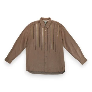 R&R Casual Button Up Shirt Mens Large Brown Western Long Sleeve Embroidered - Picture 1 of 5