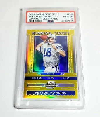 2019 Panini Optic Contenders WINNING TICKET GOLD PEYTON MANNING /10 PSA 10 POP 1 - Image 1 of 2