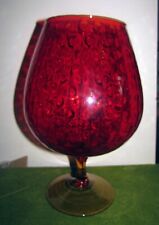vtg mid century Empoli? red amberina optic glass big footed brandy snifter vase