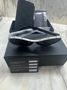 NEW CHANEL Polarize 5416 Oval Black Acetate & White Sunglasses - Picture 1 of 3
