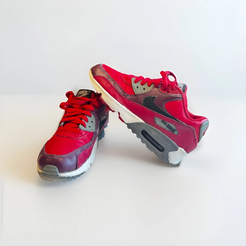Nike Air Max 90 Niños Rojo/Borgoña Cuero Tenis - Talla 4 Y Foto 1 de 4