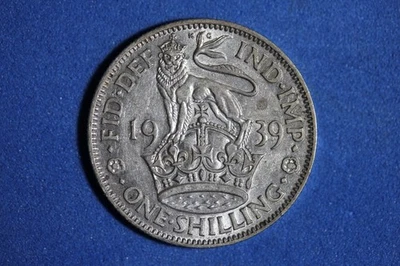 1939 Great Britain English Crest 1 Shilling Silver Coin #M24496 - Image 1 of 2