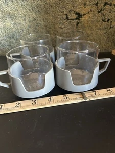 Vintage Pyrex JAJ Drink-up Glass Mugs Cups Beakers With Plastic Holders x4 GREY - Picture 1 of 3