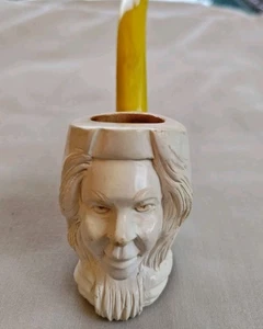 Vintage 3,5" Meerschaum Block handgeschnitzte Pfeife nicht bärtiger Mann Pfeife - Bild 1 von 7