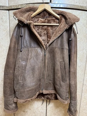 Sheepskin Shearling Men's Winter Jacket Size XL Brown Made In Uruguay - Image 1 of 4