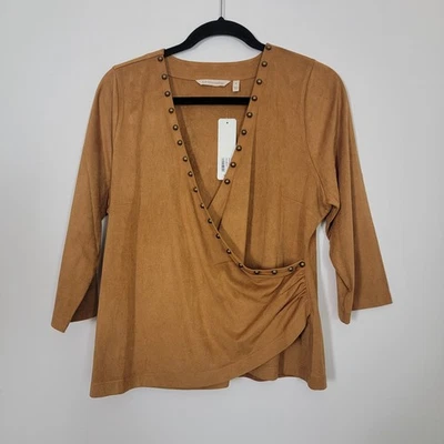 Top envolvente de gamuza sintética Soft Surroundings para mujer mediano marrón azúcar Western Boho Foto 1 de 4