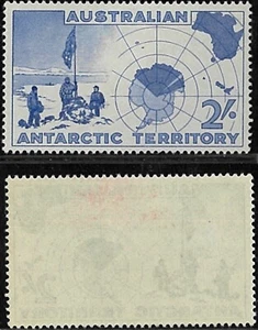 1957 AAT Wet ink Transfer Stamp 2/- Australian Flag & Map of Antarctic Territory - Picture 1 of 1