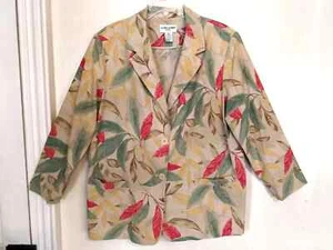 Alfred Dunner Womens Blazer 18W Plus Jacket Floral Linen Blend Button Up Pocket - Picture 1 of 3