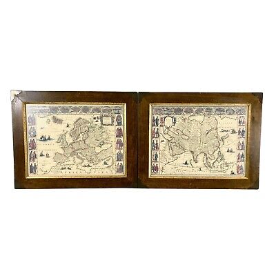 Framed Pair Of Vintage Old World Maps - Guilielmo Blaeuw - Europe & Asia • 299.99$