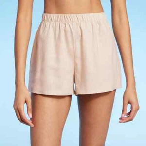 Shade & Shore Women's Pull-On High Waist Cover Up Shorts Beige Size Small (4-6) - Picture 1 of 9