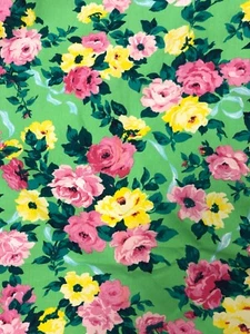 VINTAGE PRETTY YELLOW PINK ROSE PRINT HEAVY COTTON FABRIC PRICED PER YARD - Picture 1 of 1