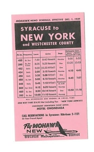 Vintage Pocket Schedule MOHAWK AIRLINES Syracuse to New York 1959 - Picture 1 of 2