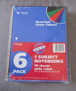 Vintage Mead Notebooks Wide Rule 70 Sheets 10.5”x8” New 6 Pack 1999 USA Sealed - Picture 1 of 4