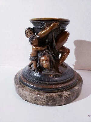 Antique Bronze Column Pillar Candle Holder 9" - Image 1 of 4